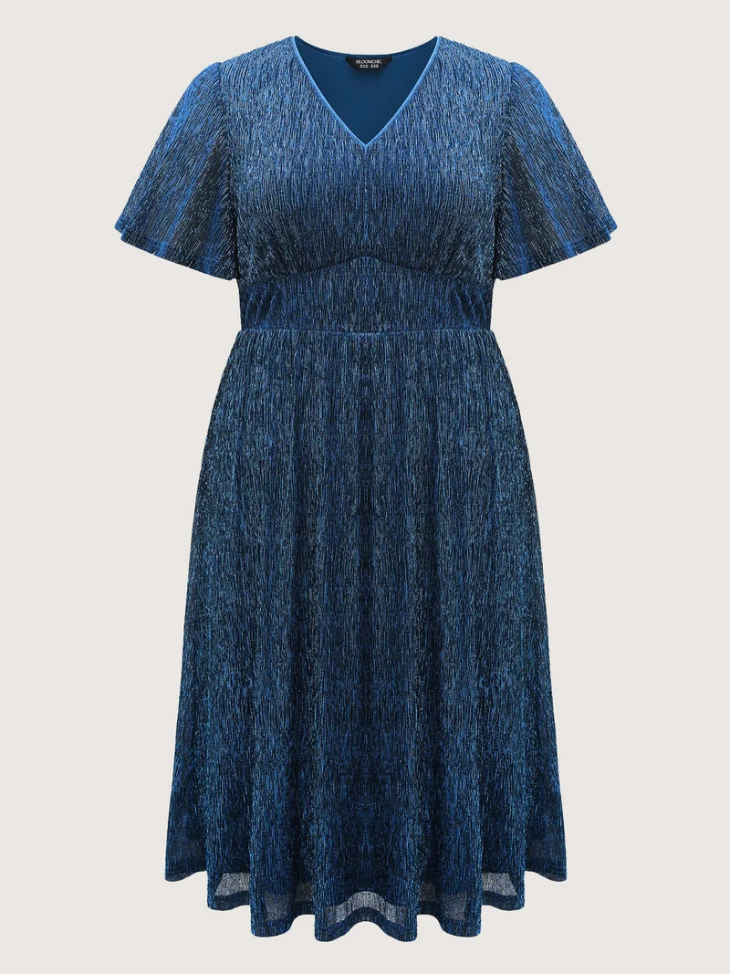 Shimmery Silk Cinched-Waist Midi Dress