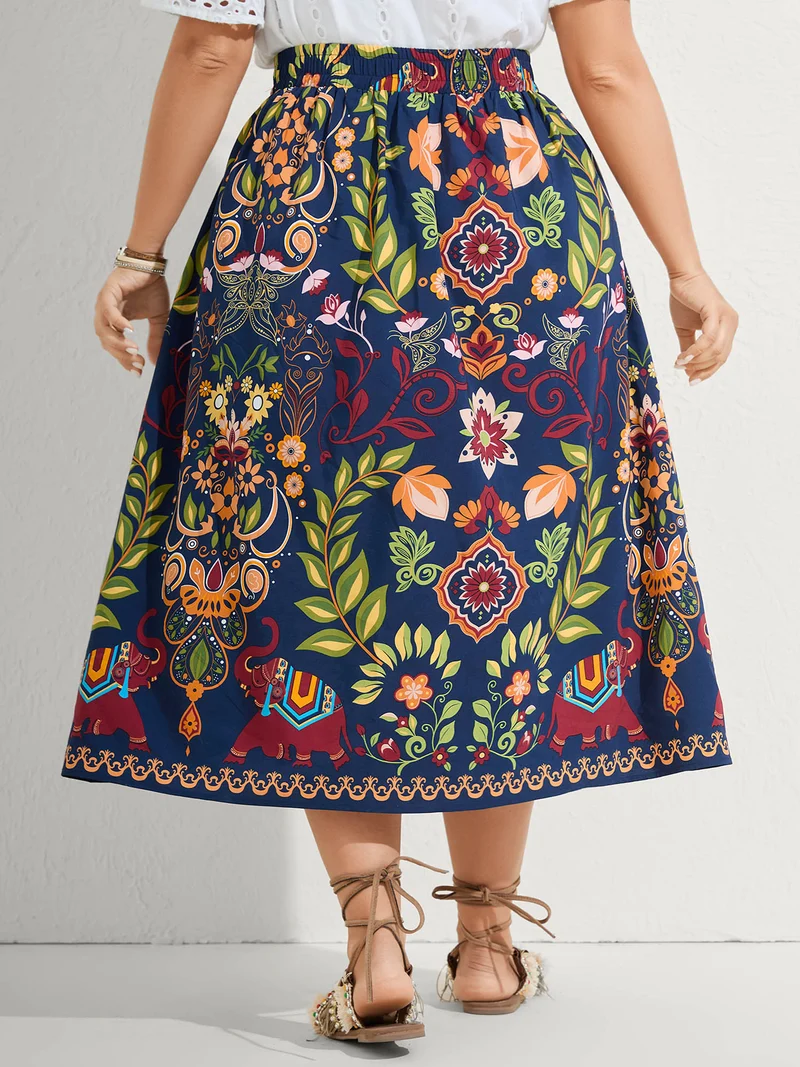 Multi-Color Floral Pockets Midi Skirt