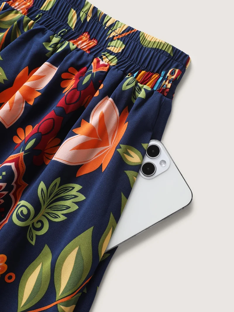 Multi-Color Floral Pockets Midi Skirt