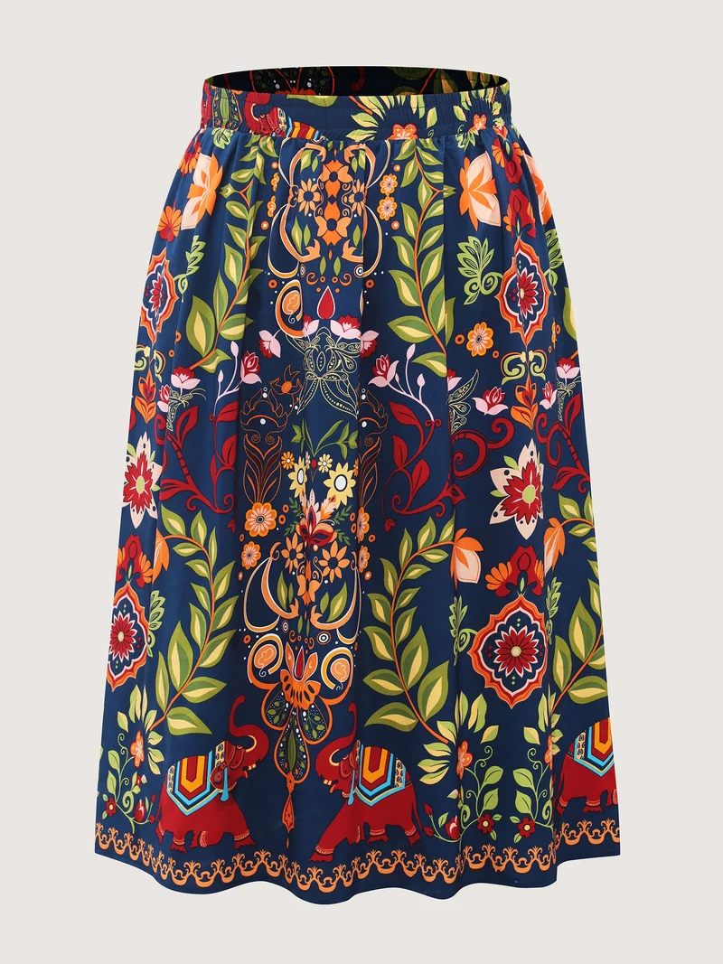 Multi-Color Floral Pockets Midi Skirt