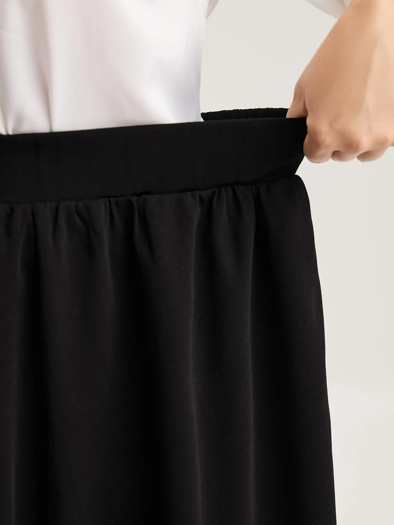 A-Line Solid Pleated Midi Skirt