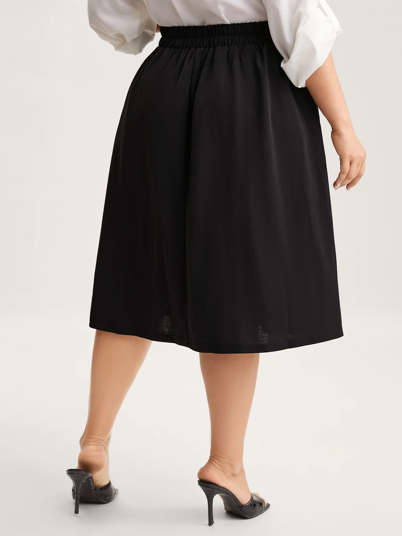 A-Line Solid Pleated Midi Skirt