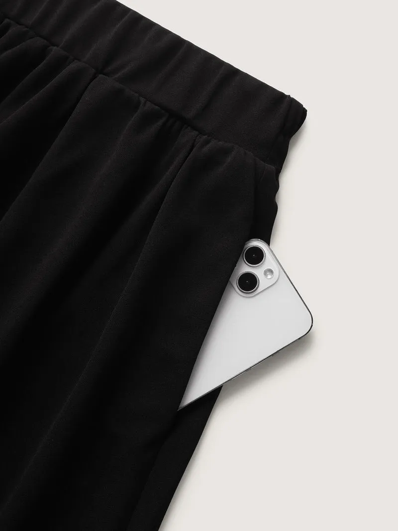 A-Line Solid Pleated Midi Skirt
