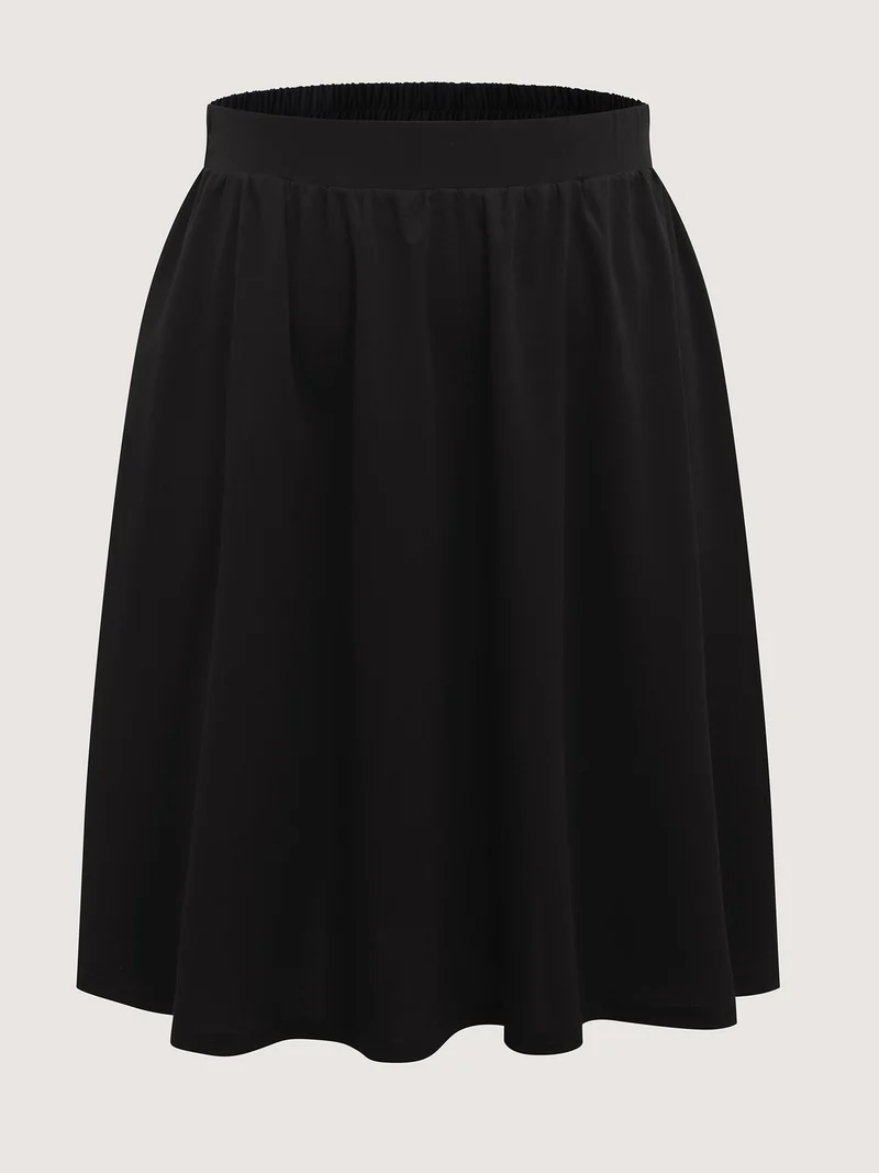 A-Line Solid Pleated Midi Skirt
