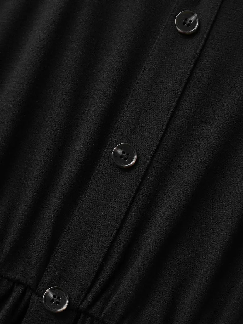 Supersoft Button Detail Deep V-Neck Midi Dress
