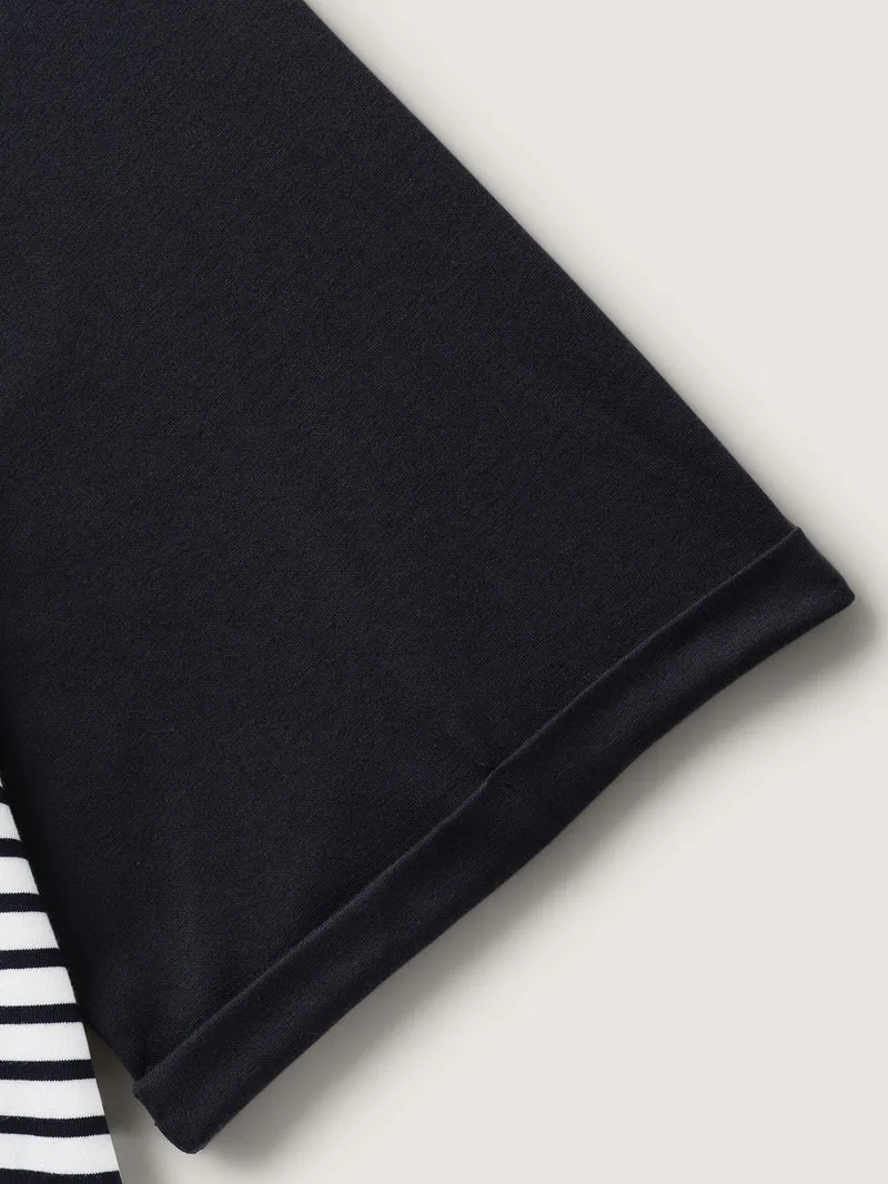 Striped Raglan Hooded Contrast T-Shirt