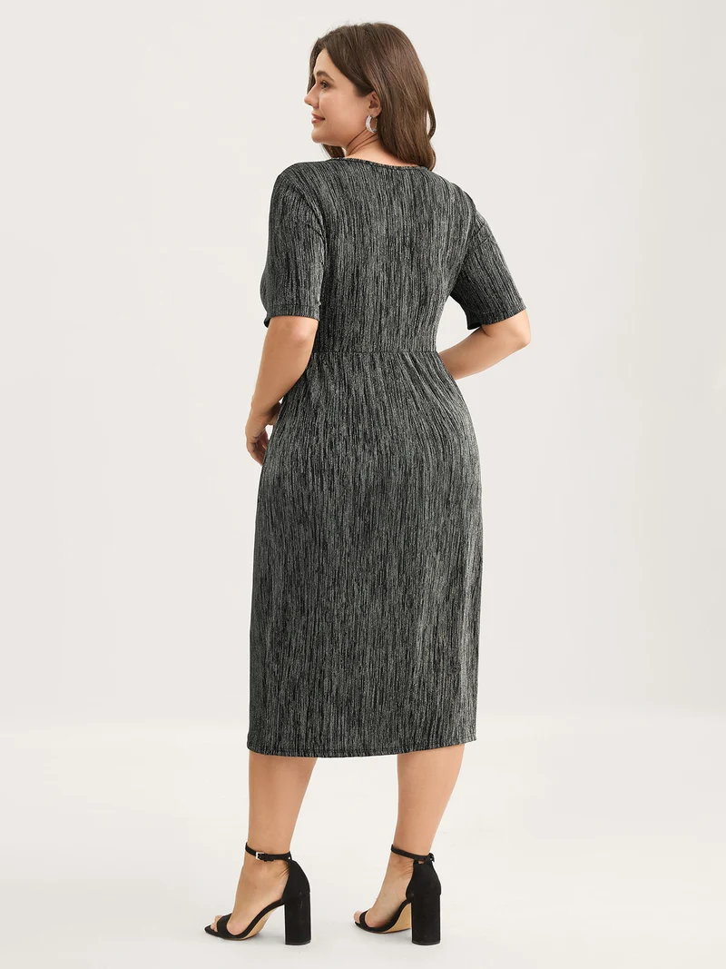 Stretchy Asymmetrical Hem Surplice Midi Dress