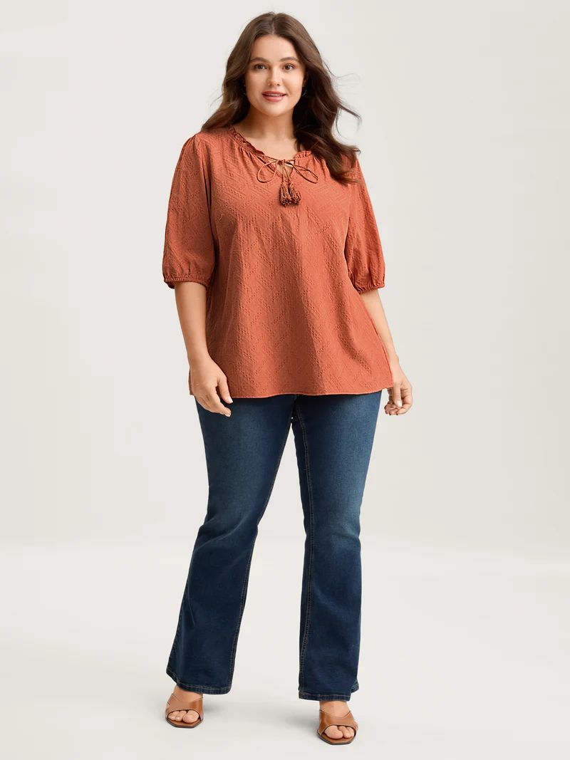 Pure Cotton Textured Tassel Blouse
