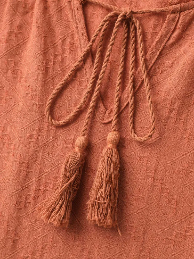 Pure Cotton Textured Tassel Blouse
