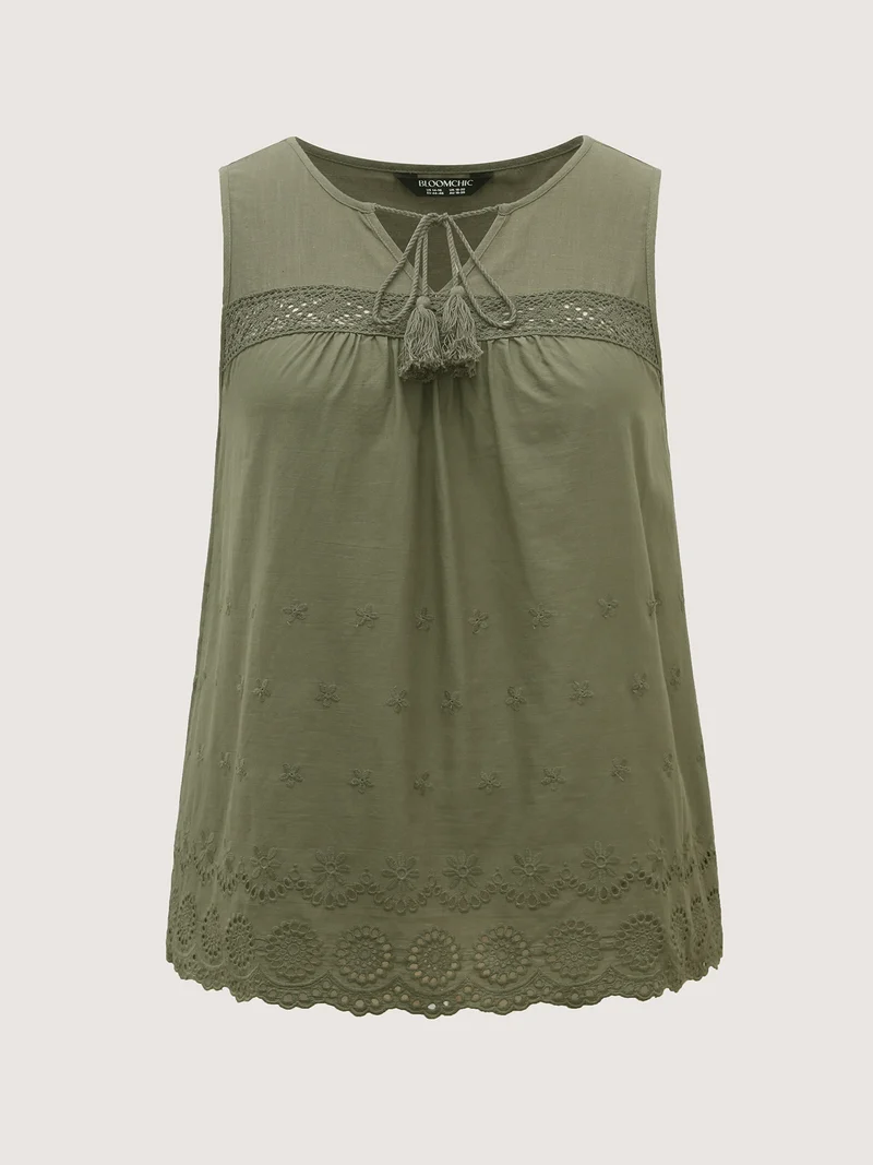 Cotton Eyelet Embroidered Flowy Tank Top