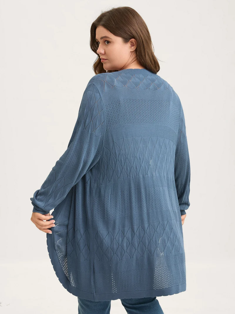 Textured Arc Hem Front-Open Lightweight Cardigan