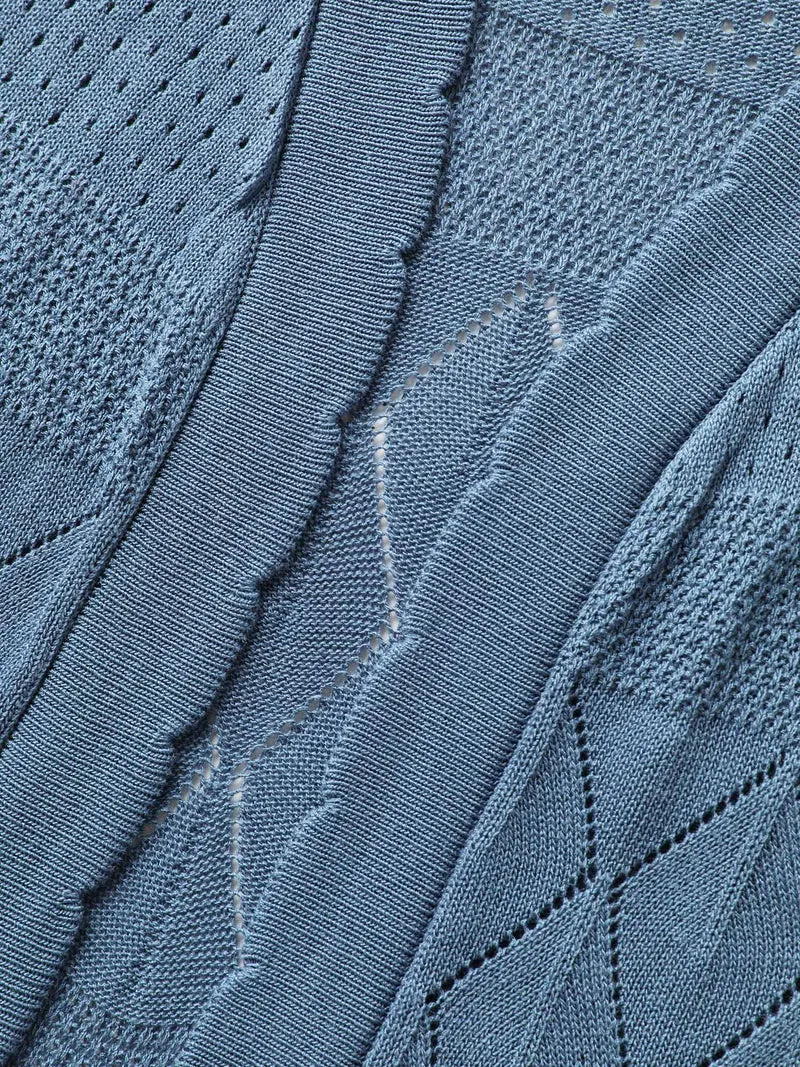 Textured Arc Hem Front-Open Lightweight Cardigan