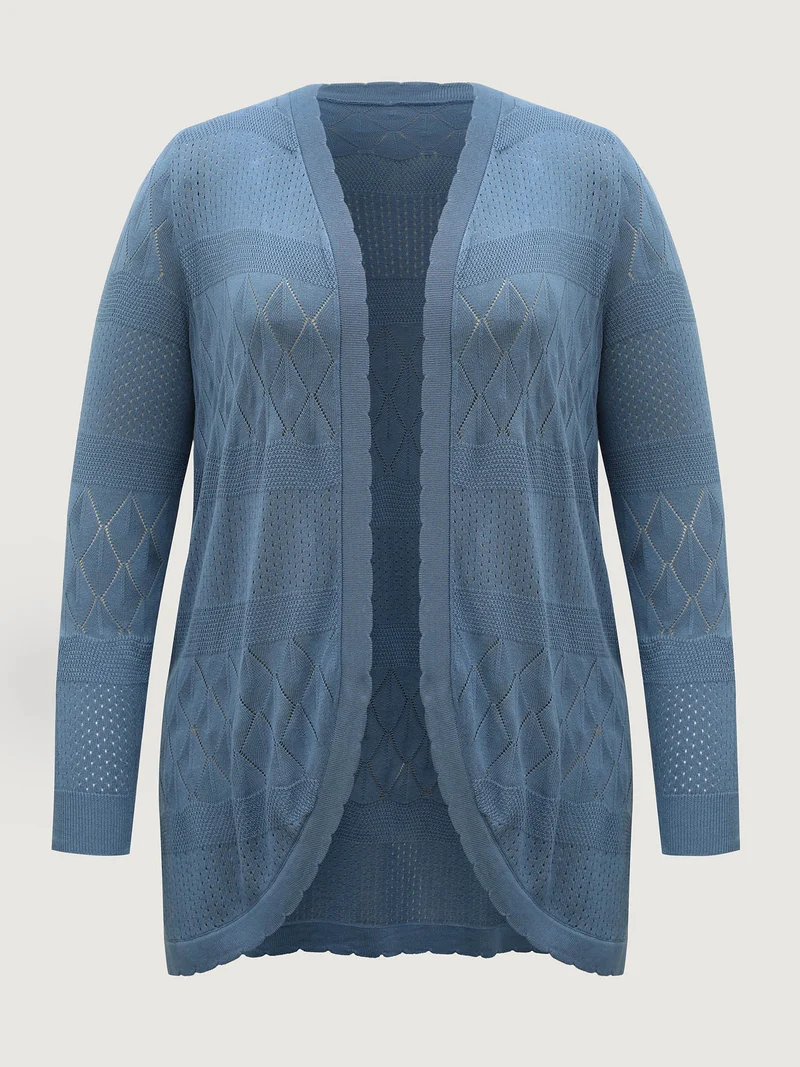 Textured Arc Hem Front-Open Lightweight Cardigan
