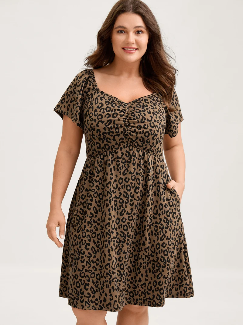 Leopard Print Sweetheart Knee-Length Dress