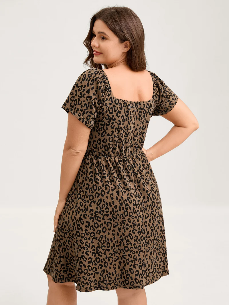 Leopard Print Sweetheart Knee-Length Dress
