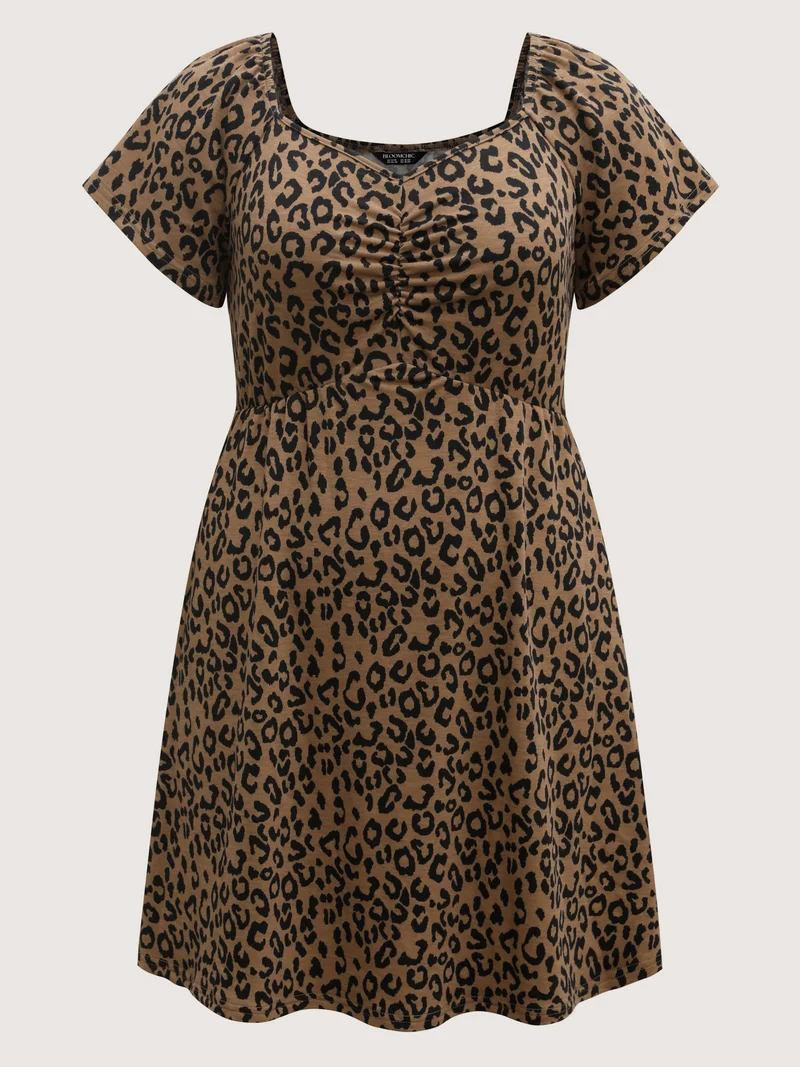 Leopard Print Sweetheart Knee-Length Dress
