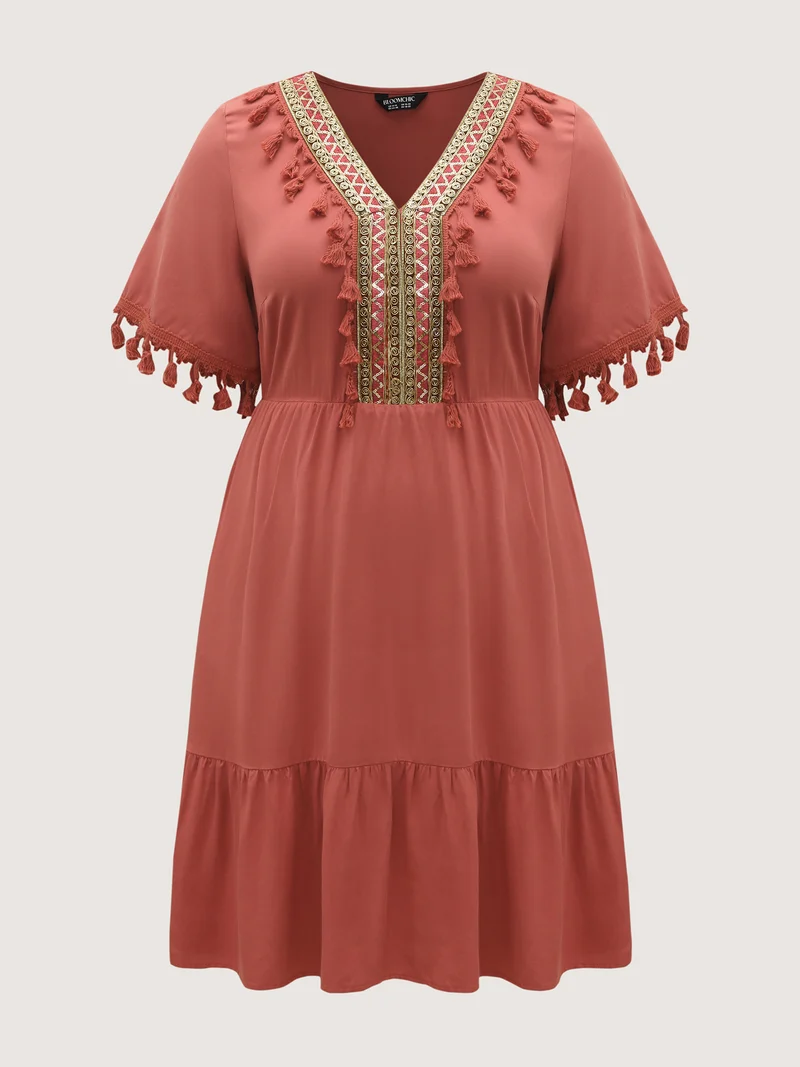 Rayon Stretchy Waist Pockets Midi Dress