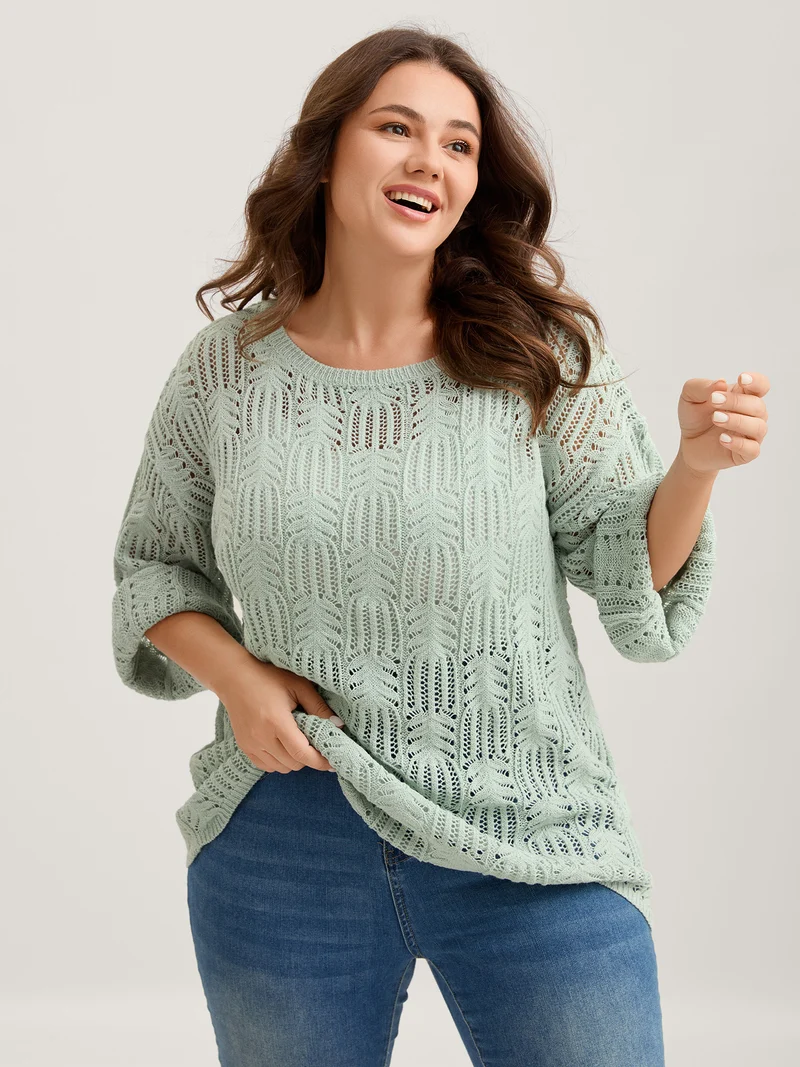 Textured Cut-Out Flared Sleeve Lightweight Pullover