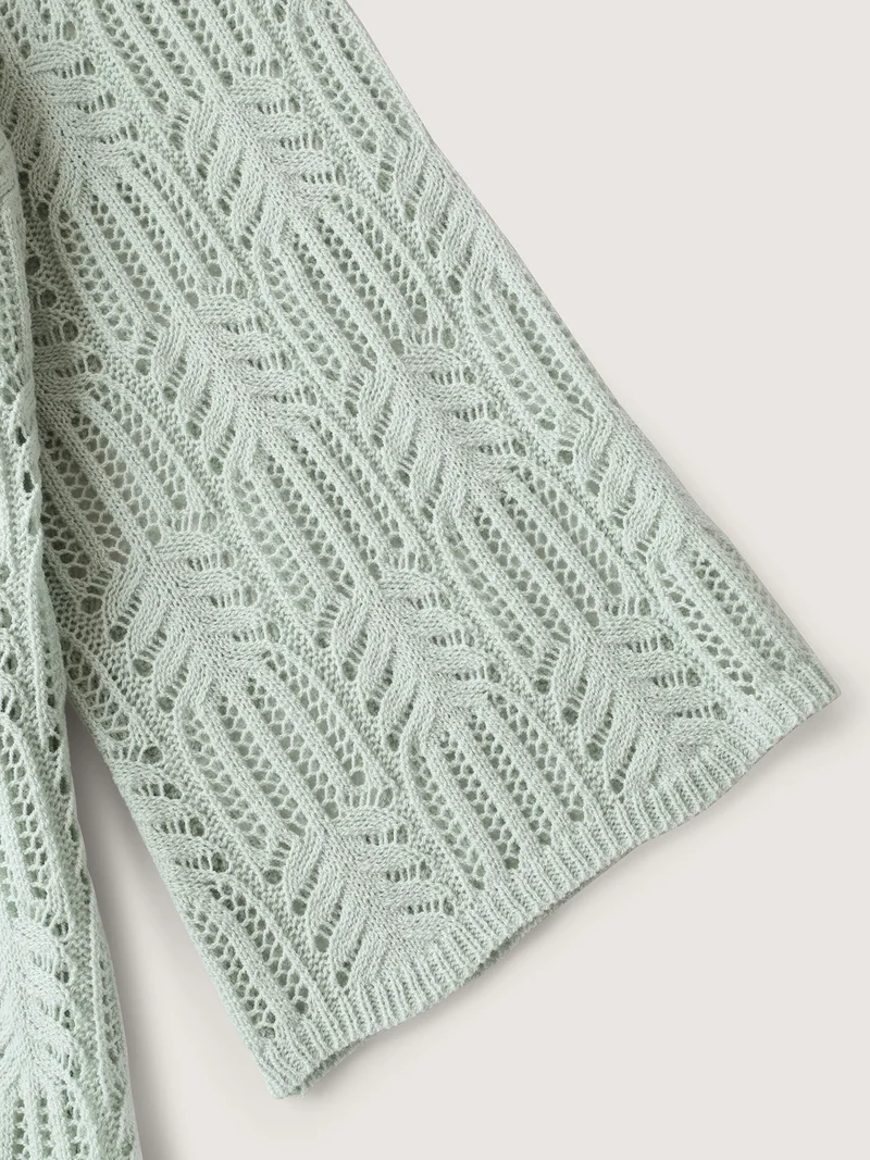 Textured Cut-Out Flared Sleeve Lightweight Pullover