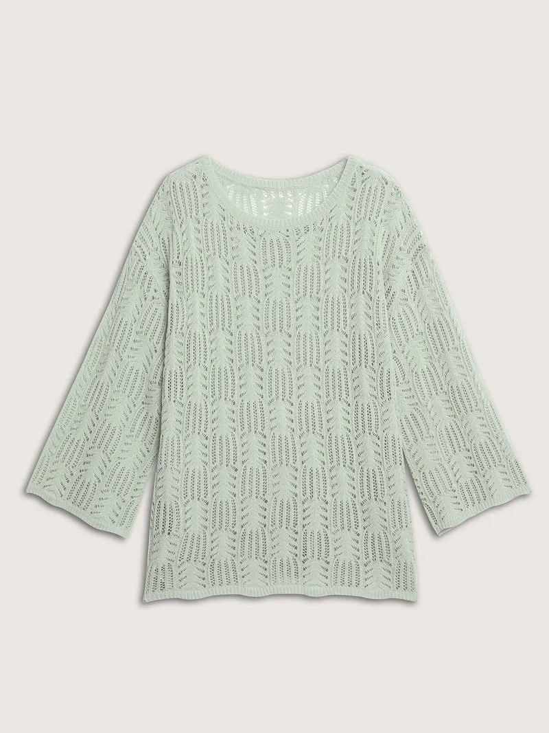 Textured Cut-Out Flared Sleeve Lightweight Pullover