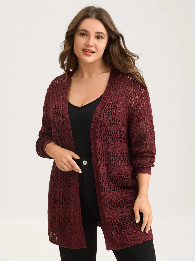 Textured Cut-Out Open-Front Knit Cardigan