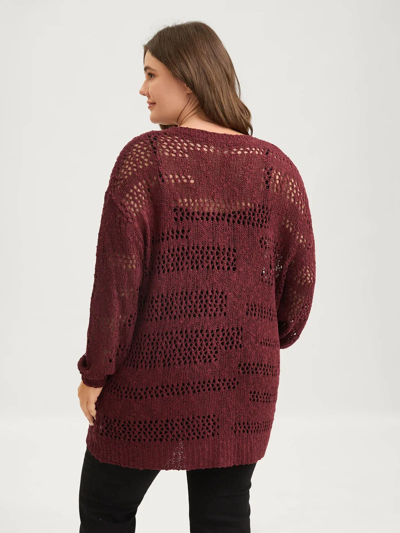 Textured Cut-Out Open-Front Knit Cardigan