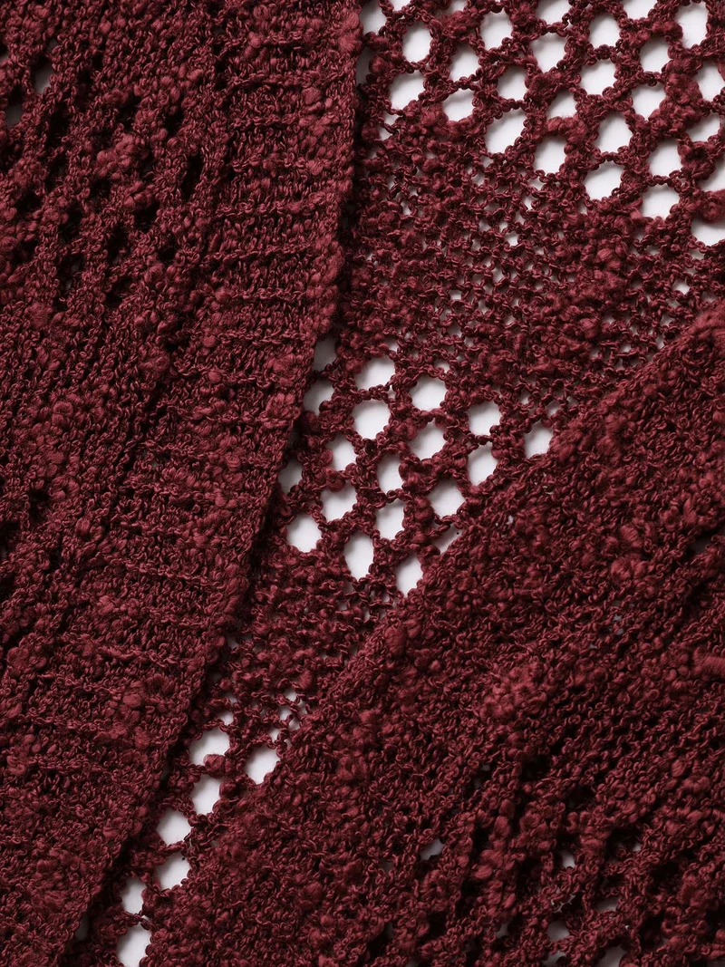 Textured Cut-Out Open-Front Knit Cardigan