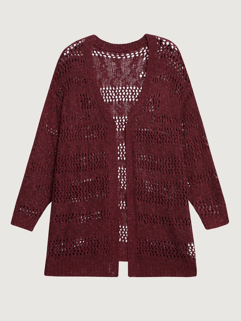 Textured Cut-Out Open-Front Knit Cardigan