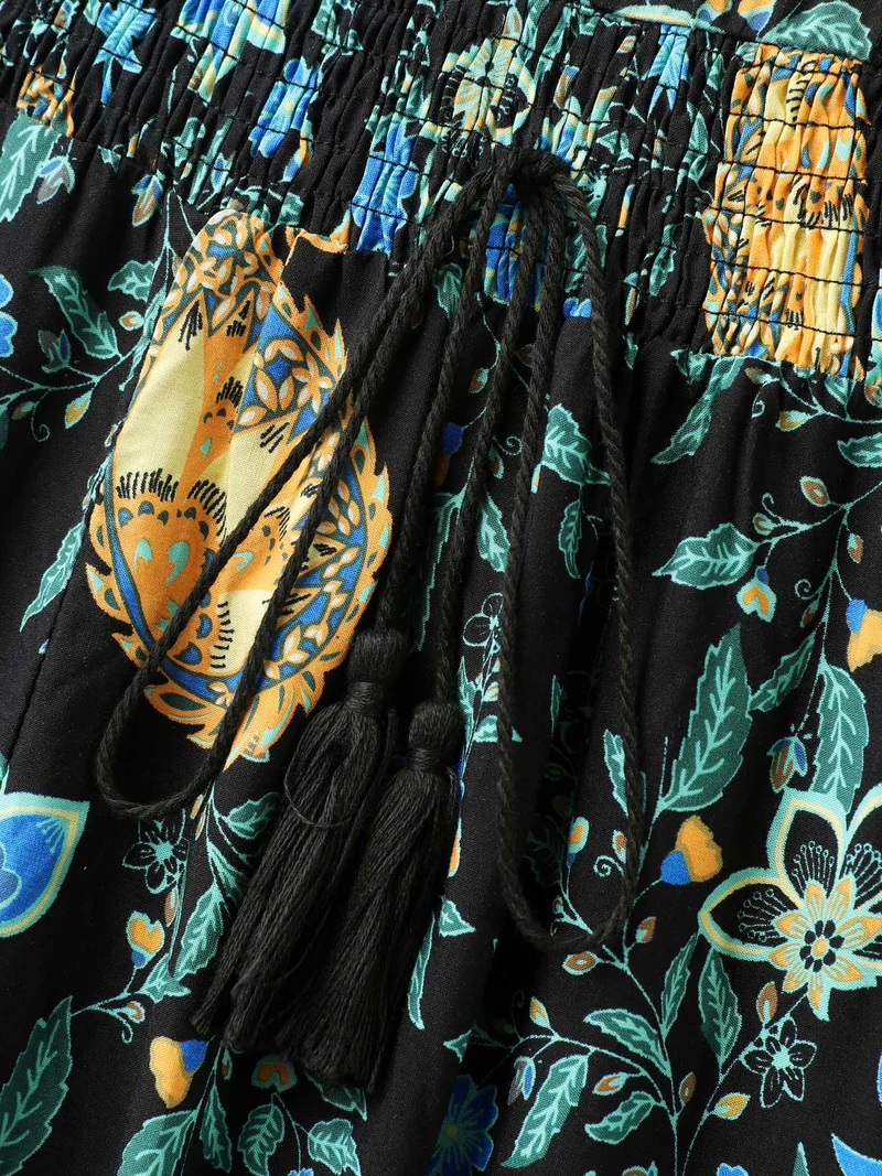 Rayon Paisley Print Shirred Midi Dress