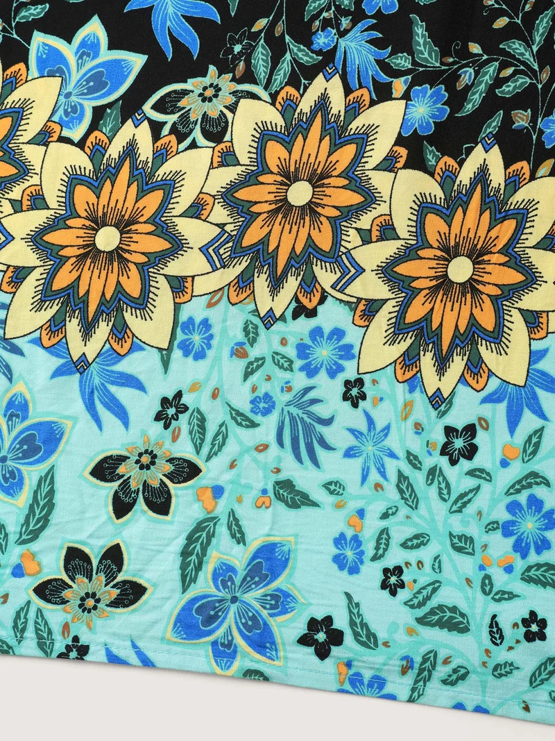 Rayon Paisley Print Shirred Midi Dress