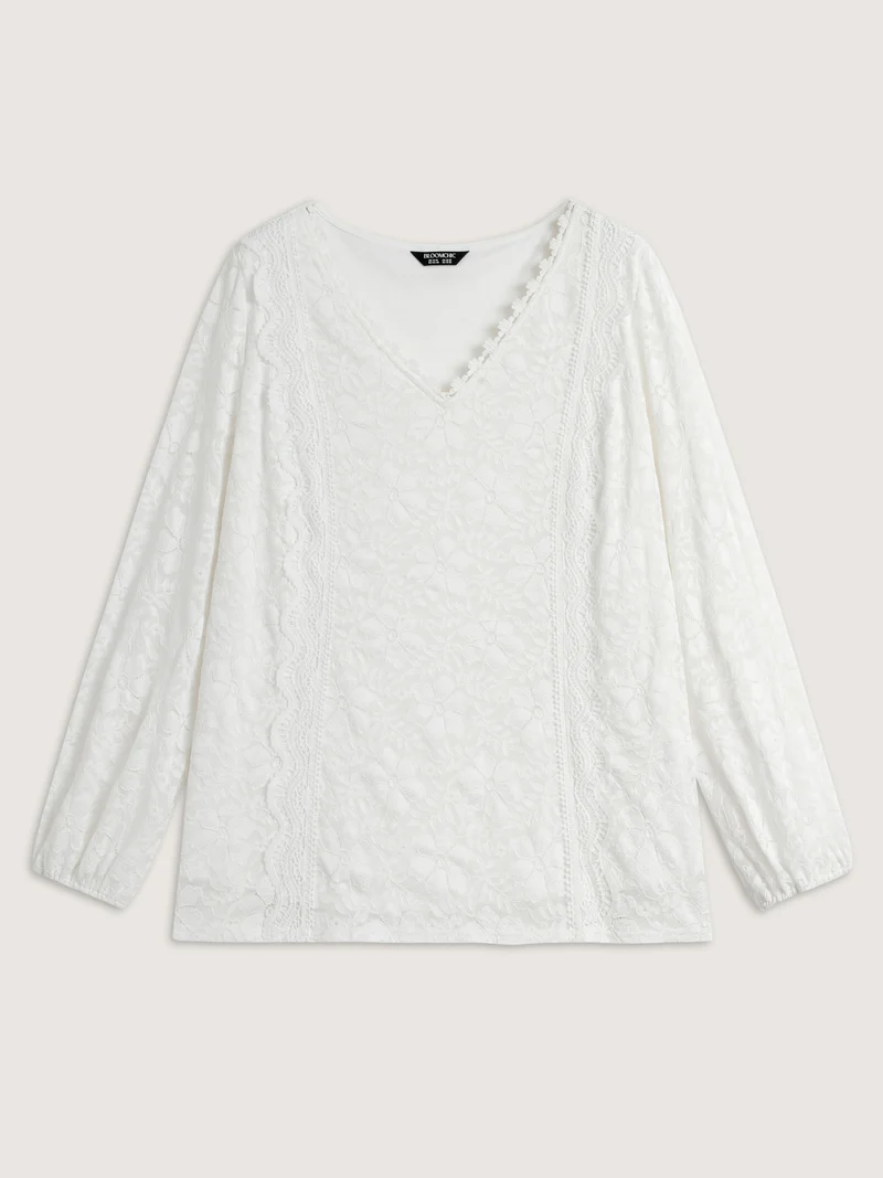 Stretchy Floral Lace V-Neck Blouse