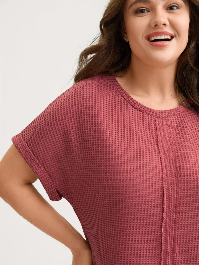 Waffle Seamed Front Solid T-Shirt