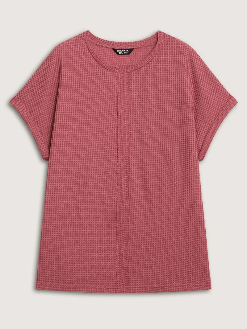 Waffle Seamed Front Solid T-Shirt