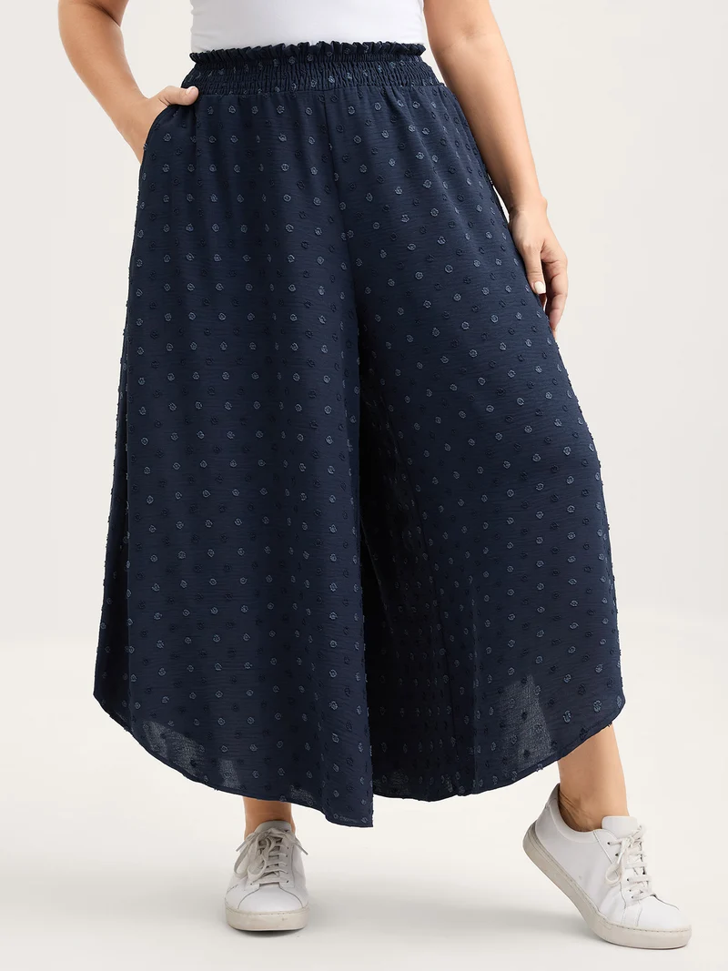 Textured Polka Dots Irregular Wide-Leg Pants