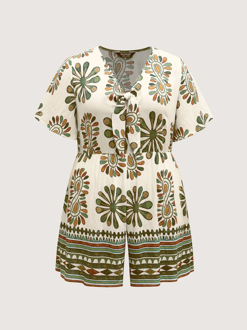 Rayon Knotted Front Pockets Romper
