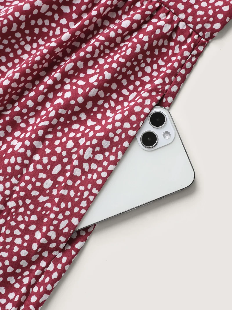 Polka Dots Button Front Midi Dress