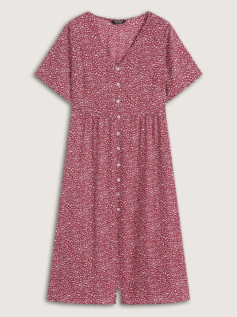 Polka Dots Button Front Midi Dress