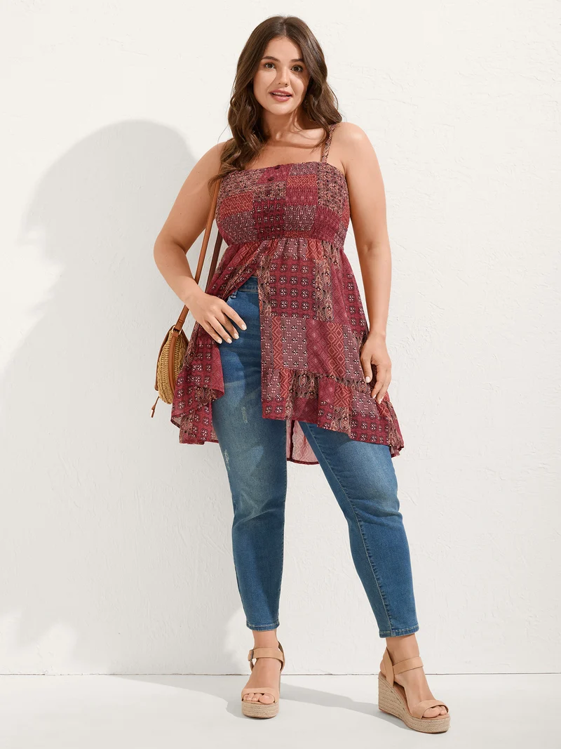 Boho Collage Print Longline Tank Top