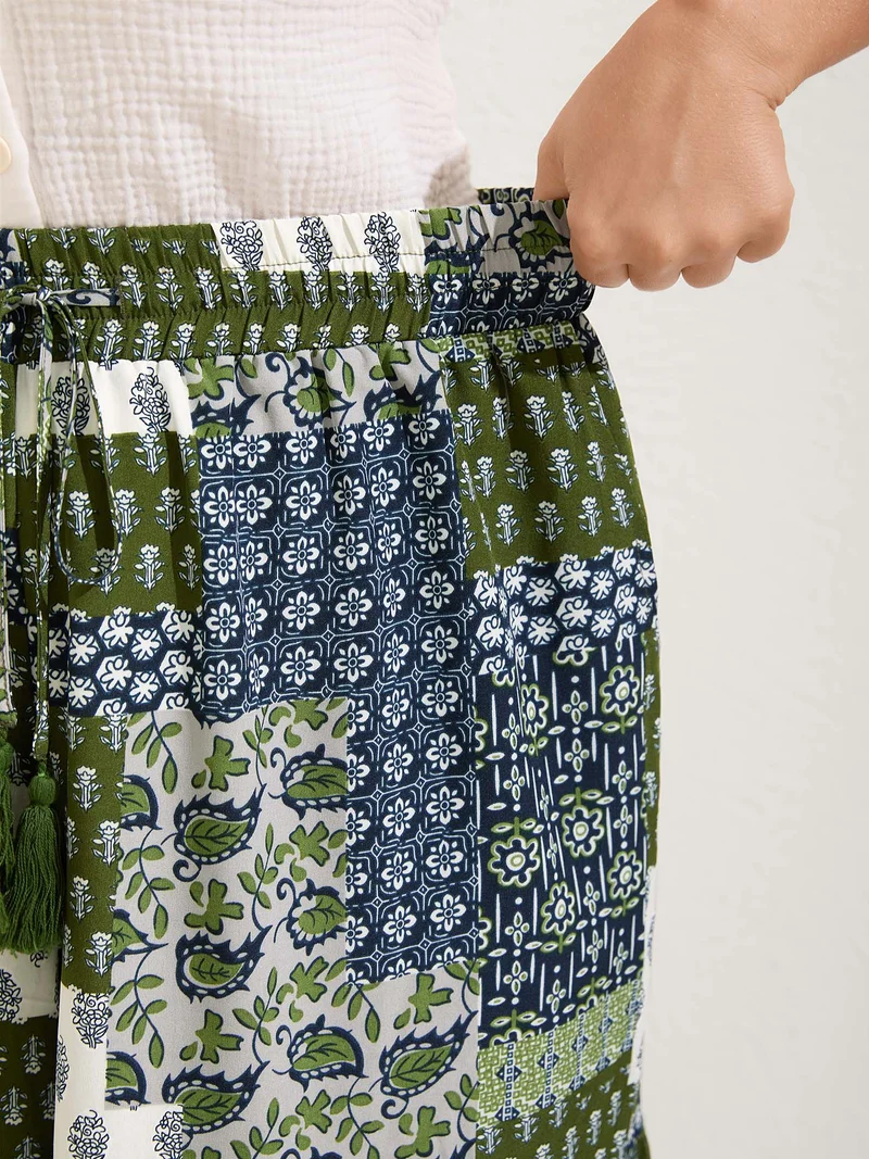 Floral Collage Drawstring Wide-Leg Pants