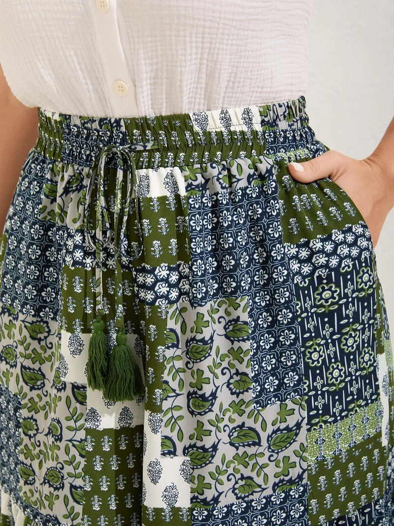 Floral Collage Drawstring Wide-Leg Pants