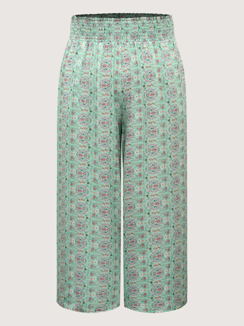Shirred Waist Floral Print Wide-Leg Pants