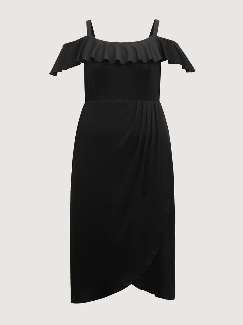 Pleated Ruffled Off-Shoulder Midi Dress
