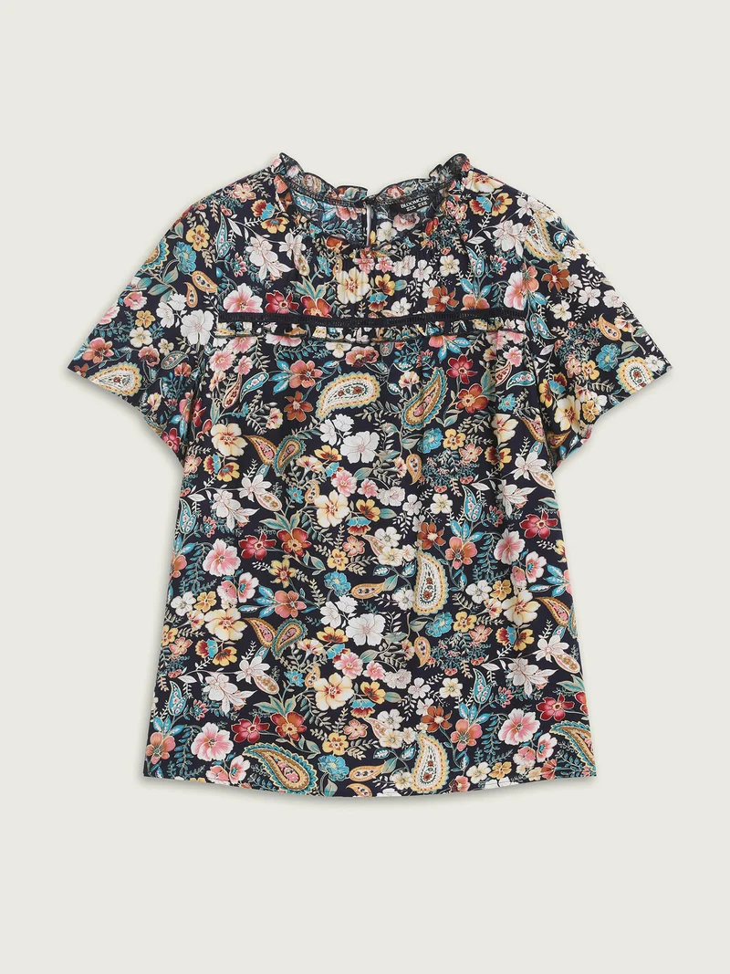 Paisley Print Lace Ruffled Blouse