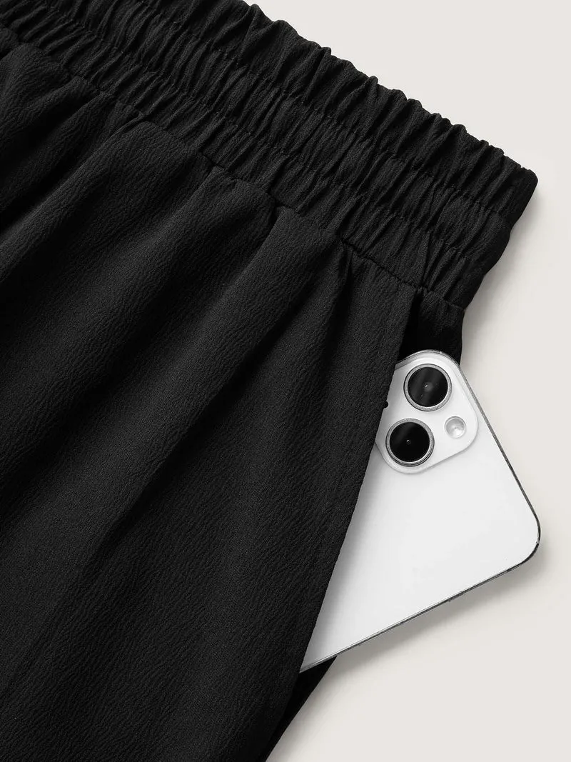 Scalloped Hem Laser Cut Wide-Leg Pants
