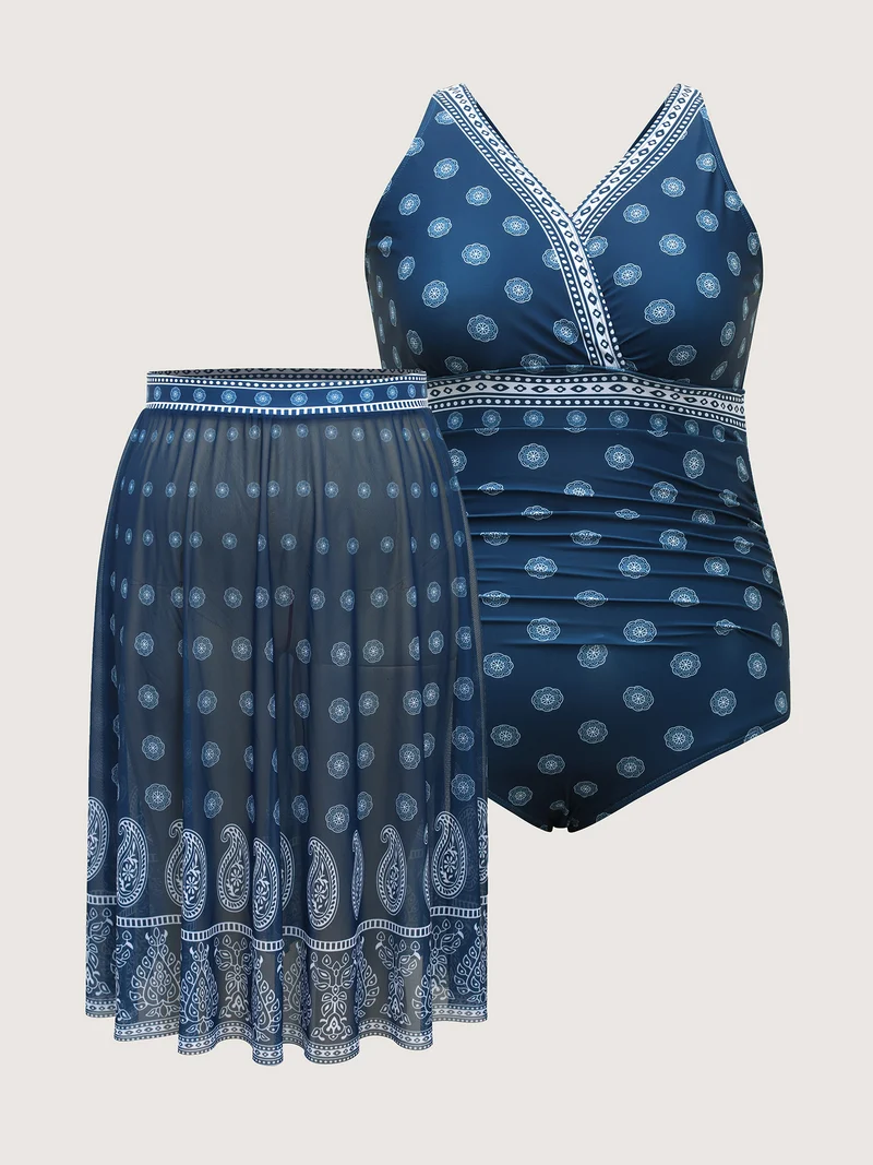 Two-Piece Paisley Sarong Swimsuit
