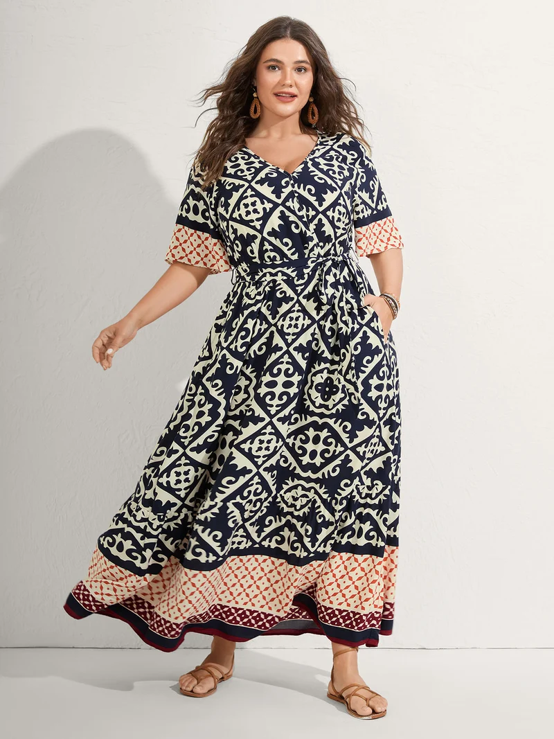 Boho Print Side Tie Maxi Dress