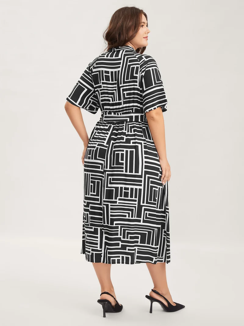 Geometric Print Monochrome Shirt Dress