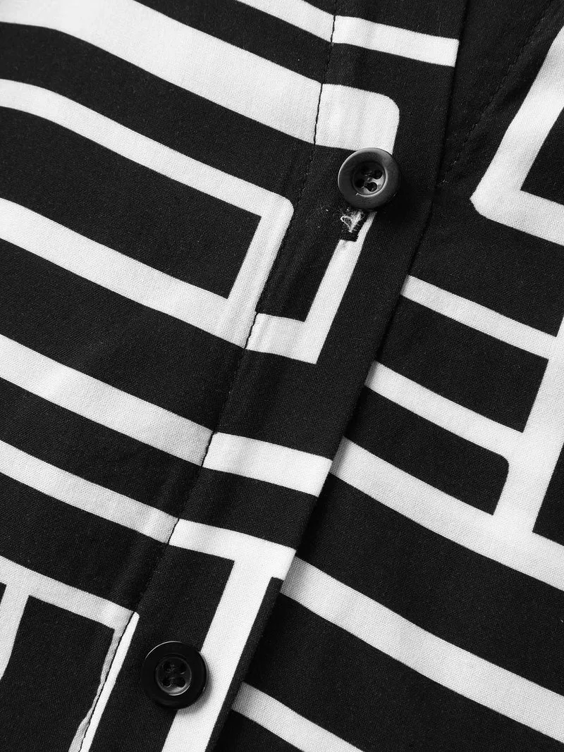 Geometric Print Monochrome Shirt Dress
