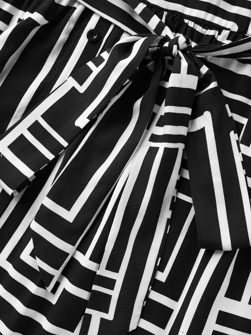 Geometric Print Monochrome Shirt Dress