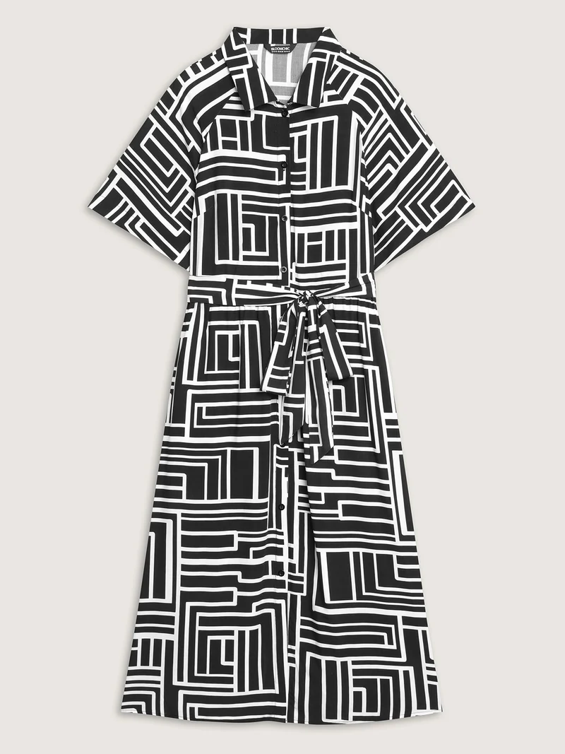 Geometric Print Monochrome Shirt Dress